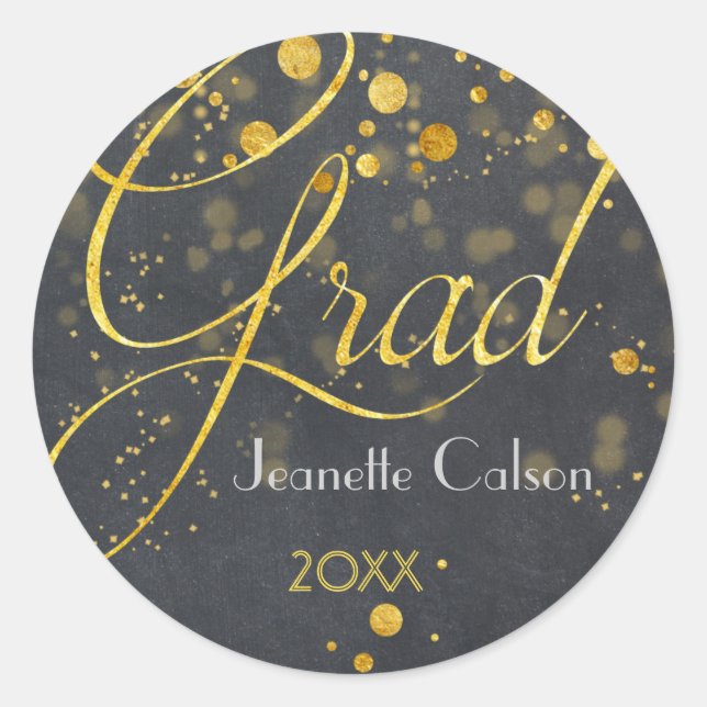 Imitate Gold Foil Typografy Glitzer Abschluss Runder Aufkleber (Vorderseite)