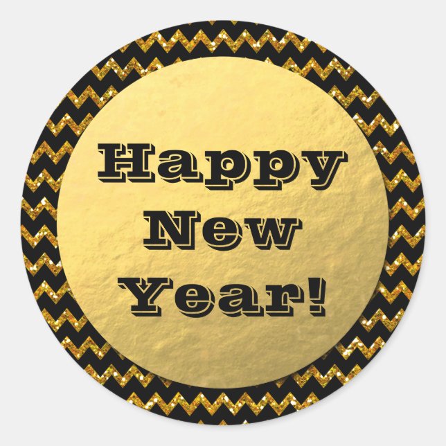 Imitate Gold Foil und Glitzer Neujahrsaufkleber Runder Aufkleber (Vorderseite)