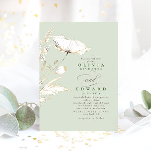 Imitate Gold Foil Wildblumen Sage Green Wedding Einladung
