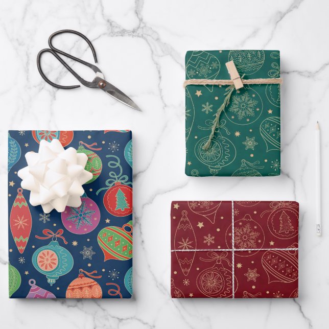 Imitate Gold Foil Xmas Baumdekoration Farbmuster  Geschenkpapier Set (Vorderseite)