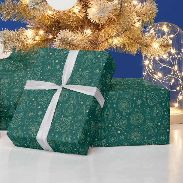 Imitate Gold Foil Xmas Baumdekoration Muster Grün Geschenkpapier (Feiertage)