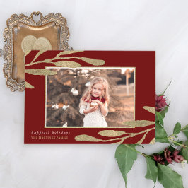 Imitate Gold Frame mit botanischem Blätter Foto Feiertagskarte