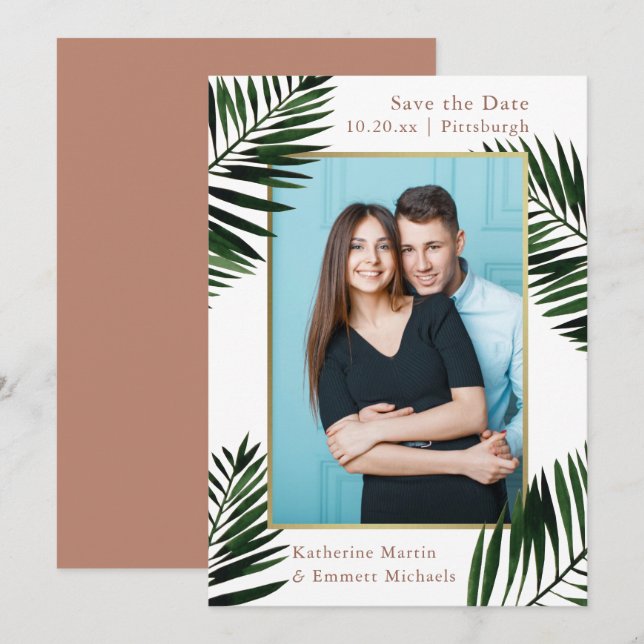 Imitate Gold Frame Terracotta Wedding Foto Save The Date (Vorne/Hinten)