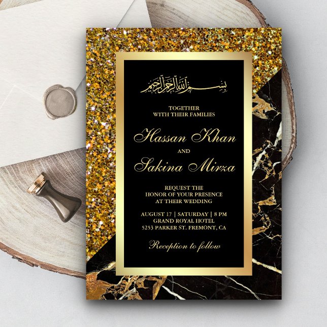 Imitate Gold Glitzer Black Gold Marmor muslimische Einladung (Von Creator hochgeladen)
