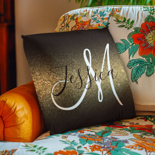 Imitate Gold Glitzer Black Ombre Monogram Kissen