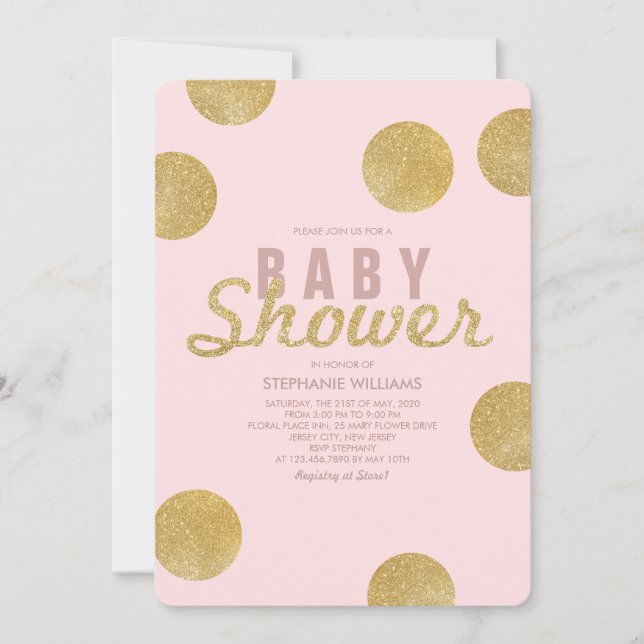 Imitate Gold Glitzer Blush Pink Kinderdusche Einla Einladung (Vorderseite)