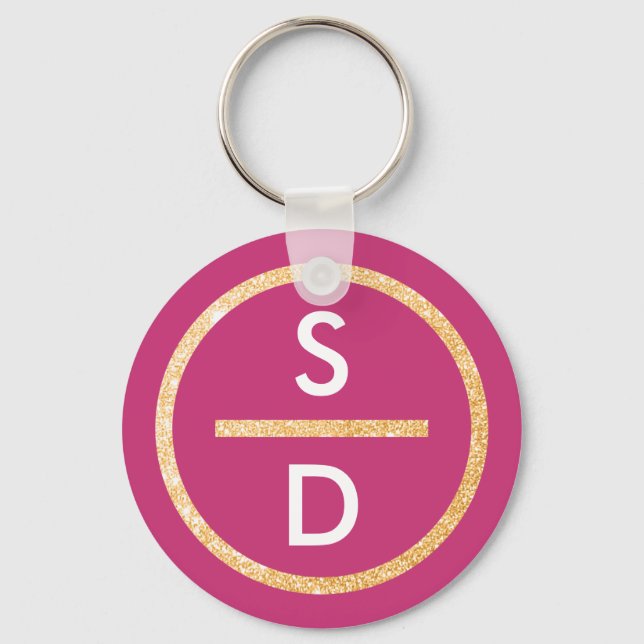 Imitate Gold Glitzer Cirtical Monogram auf Pink Schlüsselanhänger (Vorderseite)