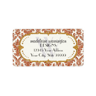 Imitate Gold Glitzer Damask Blumenmuster Business Adressaufkleber