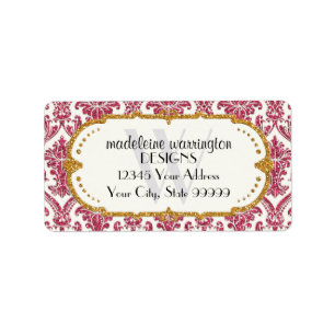 Imitate Gold Glitzer Damask Blumenmuster Business Adressaufkleber