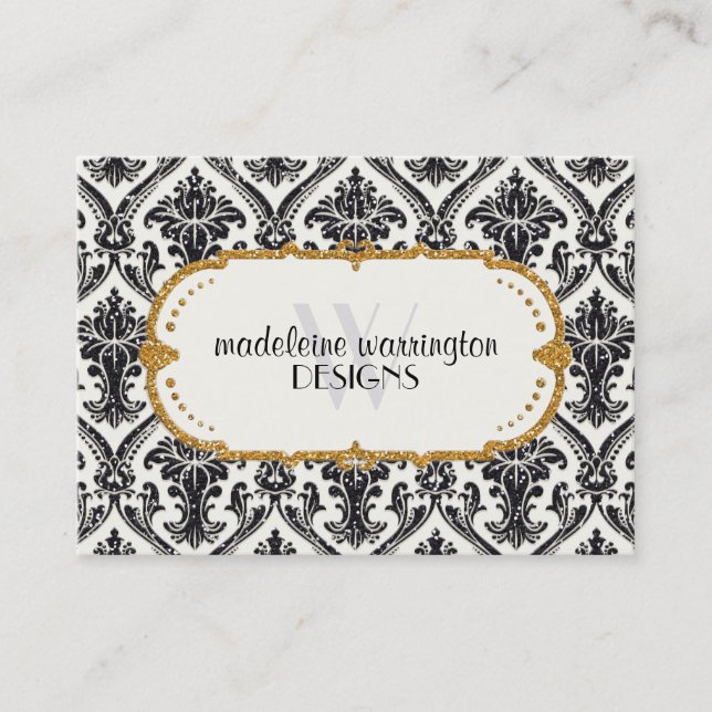 Imitate Gold Glitzer Damask Blumenmuster Business Terminkarte (Vorderseite)