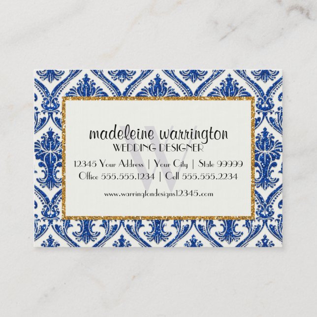 Imitate Gold Glitzer Damask Blumenmuster Business Visitenkarte (Rückseite)