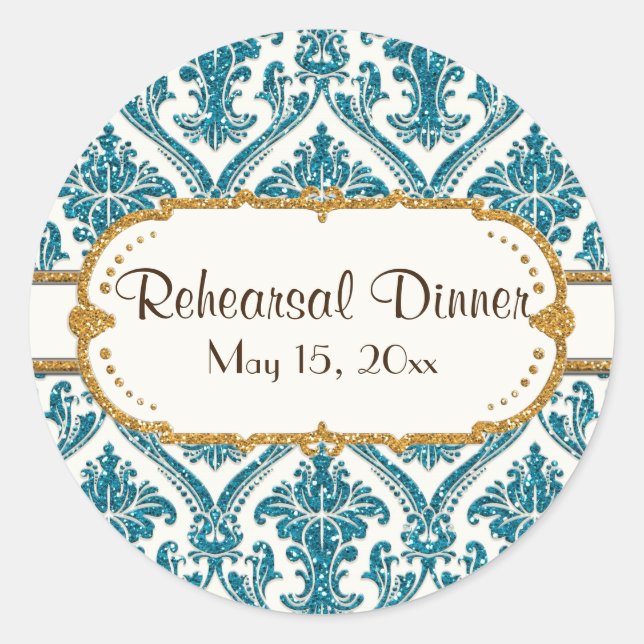 Imitate Gold Glitzer Damask Blumenmuster-Papier Runder Aufkleber (Vorderseite)