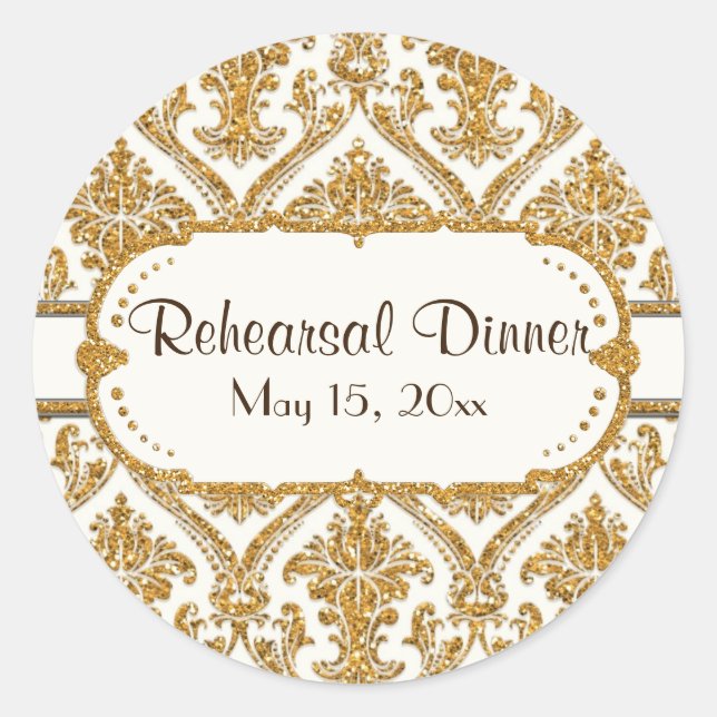 Imitate Gold Glitzer Damask Blumenmuster-Papier Runder Aufkleber (Vorderseite)