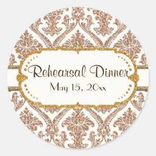 Imitate Gold Glitzer Damask Blumenmuster-Papier Runder Aufkleber