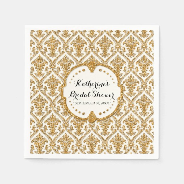 Imitate Gold Glitzer Damask Brautparty Party Dekor Serviette (Vorderseite)