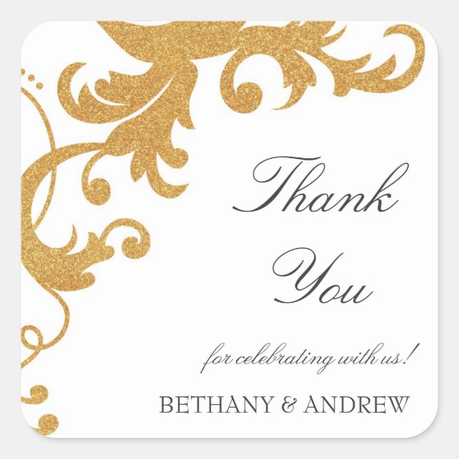 Imitate Gold Glitzer Elegante Damask Danke Sticker (Vorderseite)