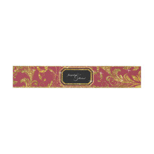 Imitate Gold Glitzer Elegante Scroll Hochzeit Einladungsbanderole