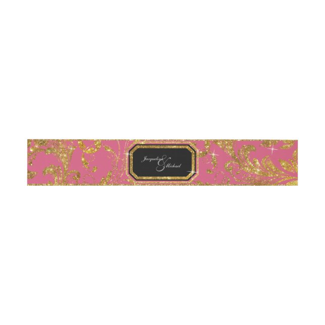 Imitate Gold Glitzer Elegante Scroll Hochzeit Einladungsbanderole (Flach)