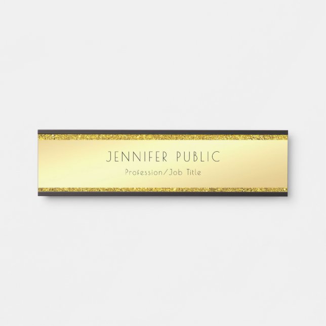 Imitate Gold Glitzer Glamour Vorlage Modernes Desi Türschild (Vorderseite )