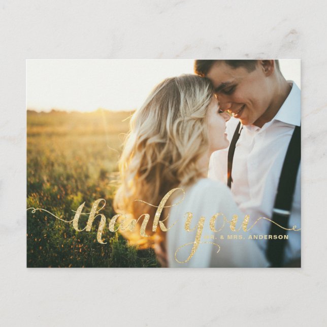 Imitate Gold Glitzer Hochzeit Vielen Dank Postcard Postkarte (Vorderseite)