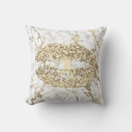 Imitate Gold Glitzer Kiss Lips Weißer Marmor Kissen