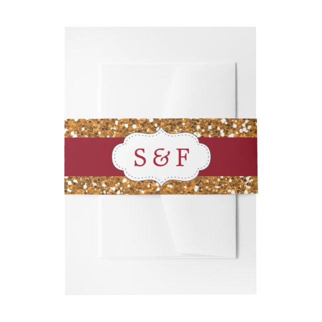 Imitate Gold Glitzer Maroon Red Wedding Monogram Einladungsbanderole (Vorderseite Beispiel)