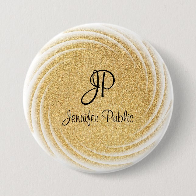 Imitate Gold Glitzer Mit Monogramm Elegante Vorlag Button (Vorderseite)