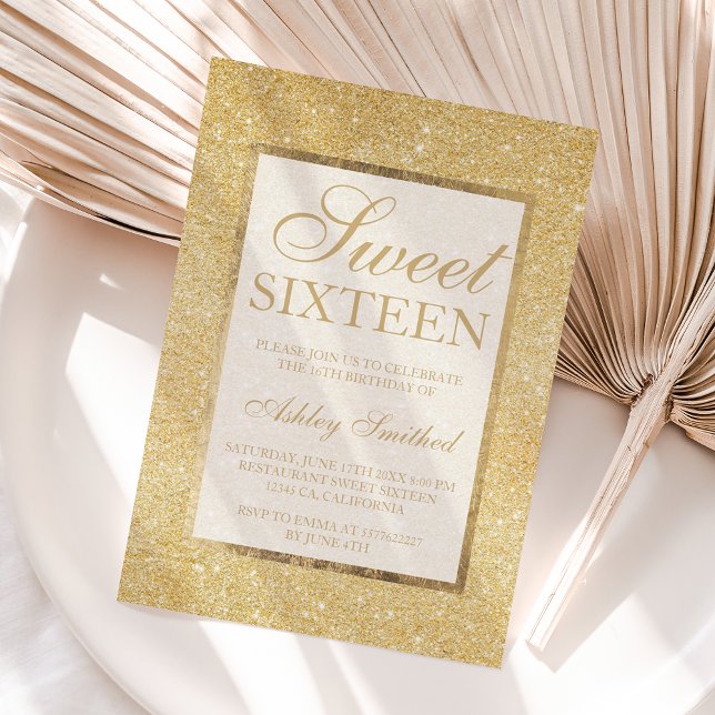 Imitate Gold Glitzer Moderne elegante Sweet 16 Einladung (Von Creator hochgeladen)