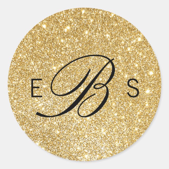 Imitate Gold Glitzer Monogram Circle Wedding Stick Runder Aufkleber (Vorderseite)