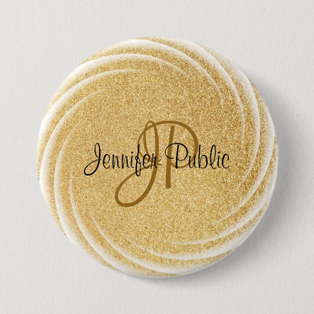 Imitate Gold Glitzer Monogram Elegante große Vorla Button (Vorderseite)