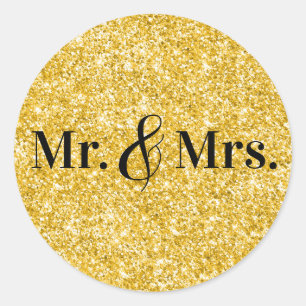Imitate Gold Glitzer Mr. & Mrs. Wedding Runder Aufkleber