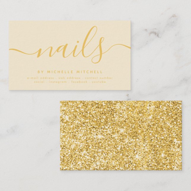 Imitate Gold Glitzer Nageltechniker Creme Visitenkarte (Vorne/Hinten)