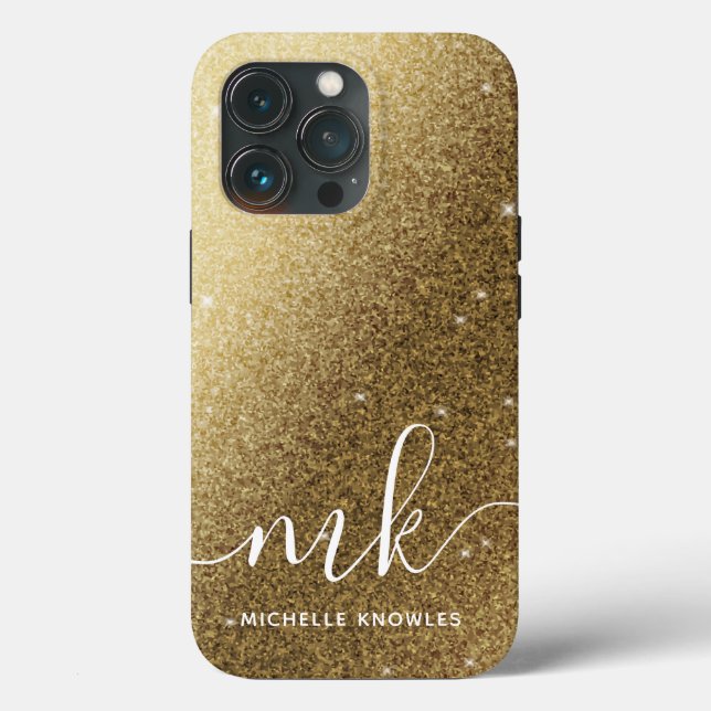 Imitate Gold Glitzer Name und Monogramm Case-Mate iPhone Hülle (Rückseite)