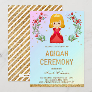 Imitate Gold Glitzer Niedlich Red Princess Aqiqah Einladung