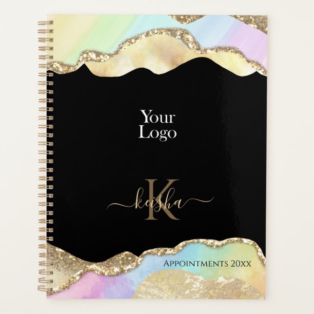 Imitate Gold Glitzer & Pastel Waves Terminkalender Planer (Vorderseite)