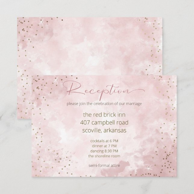 Imitate Gold Glitzer & Pink Moderne Empfang Card Begleitkarte (Vorne/Hinten)
