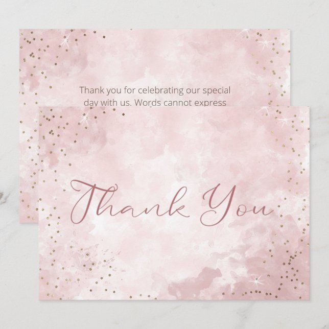 Imitate Gold Glitzer & Pink Moderne Hochzeit Dankeskarte (Vorne/Hinten)