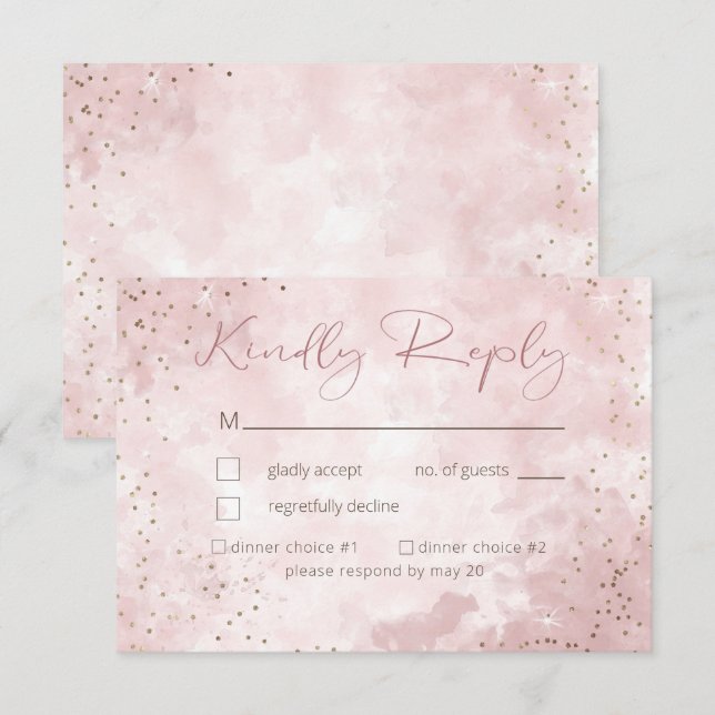 Imitate Gold Glitzer & Pink Moderne RSVP Karte (Vorne/Hinten)
