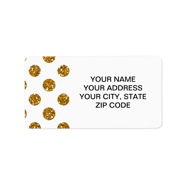 Imitate Gold Glitzer Polka Dots Muster auf Weiß Adressaufkleber (Vorne)