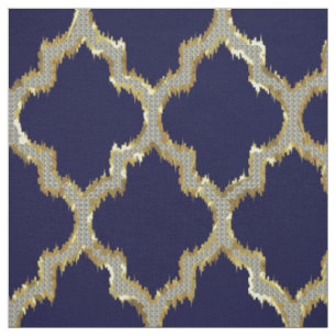 Imitate Gold Glitzer Quatrefolie Ikat mit blauem R Stoff