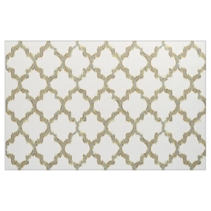 Imitate Gold Glitzer Quatrefolie Ikat Weißer Rücke Stoff