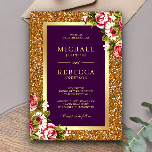 Imitate Gold Glitzer Rosa Blumenmuschel Lila Hochz Einladung