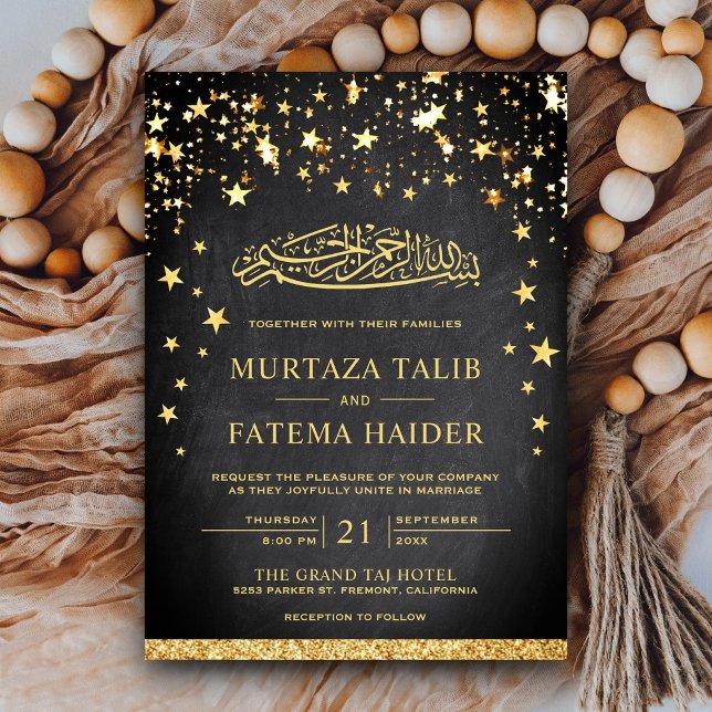 Imitate Gold Glitzer Stars Chalkboard muslimische  Einladung (Von Creator hochgeladen)