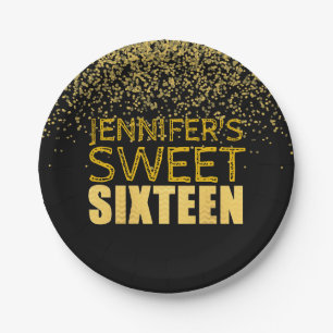 Imitate Gold Glitzer Sweet 16 Party Paper Teller