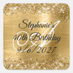 Imitate Gold Glitzer und Foil 40. Geburtstag Quadratischer Aufkleber