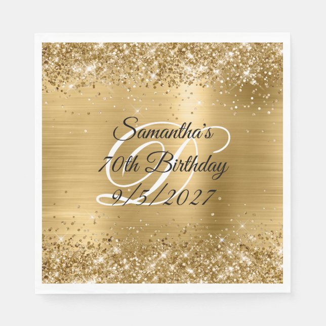 Imitate Gold Glitzer und Foil 70. Geburtstag Serviette (Vorderseite)