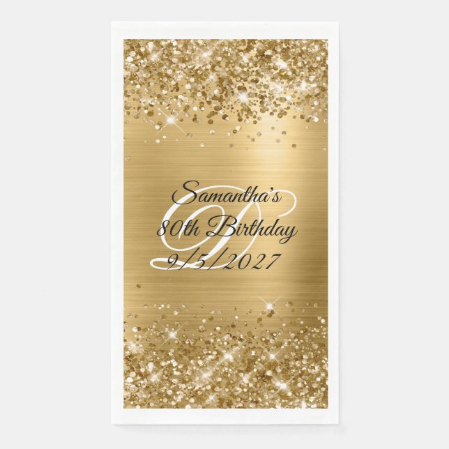Imitate Gold Glitzer und Foil 80. Geburtstag Serviette (Vorderseite)