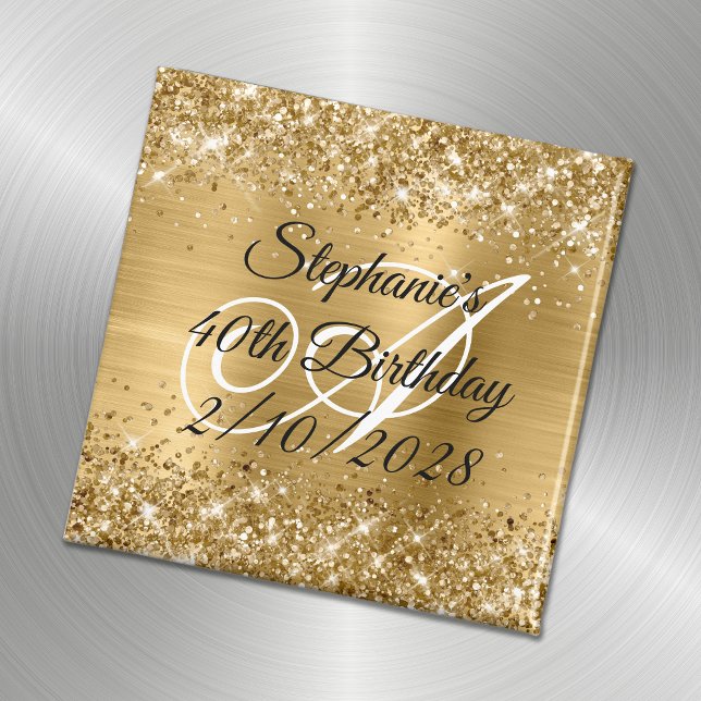 Imitate Gold Glitzer und Foil Monogram 40. Geburts Magnet (Von Creator hochgeladen)