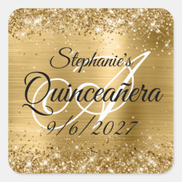 Imitate Gold Glitzer und Foil Quinceañera Quadratischer Aufkleber