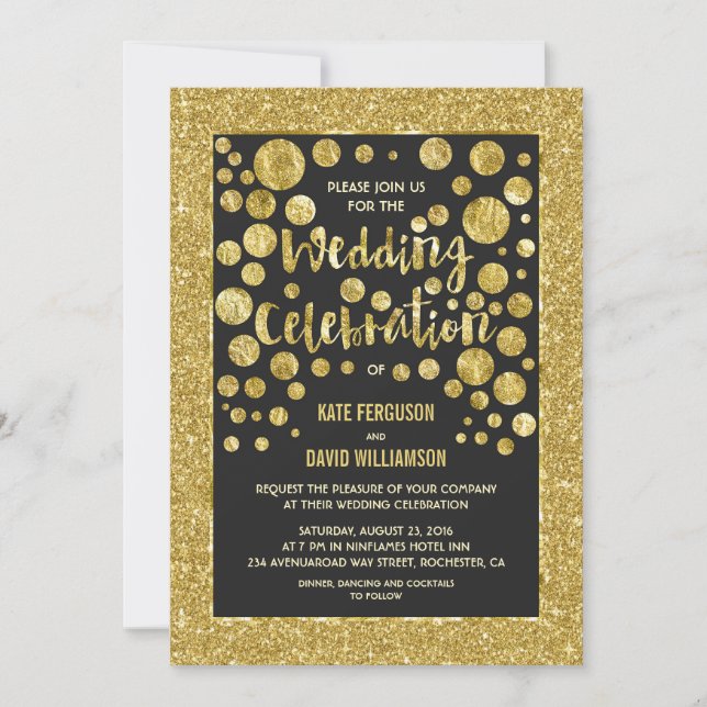 Imitate Gold Glitzer und Konfetti Hochzeit Einladu Einladung (Vorderseite)